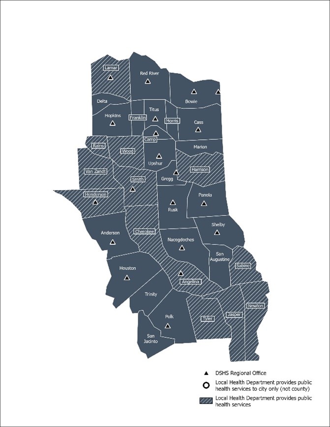 map of DSHS region 4 and 5 nourth