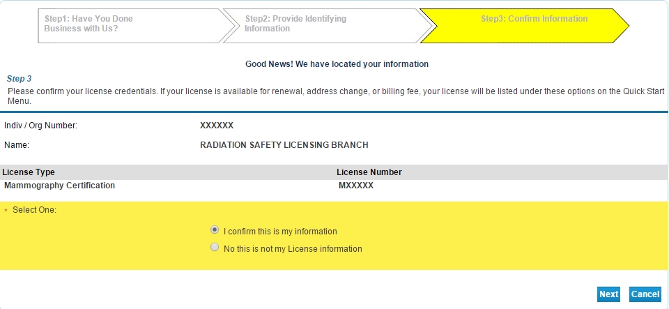 confirmation of license credentials