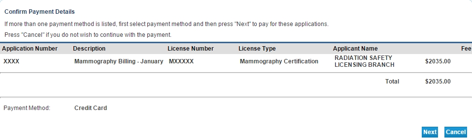 Confirm Payment Details page